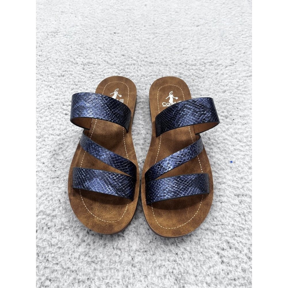 Women's Corkys Black Strappy Open Toe Slip On Sandal Size 8